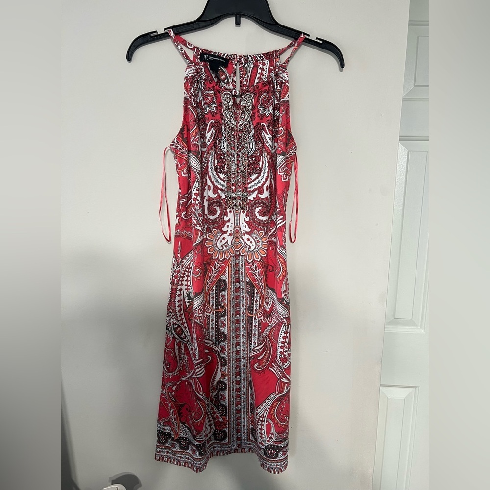 INC International Concepts Red and White Paisley Midi Dress